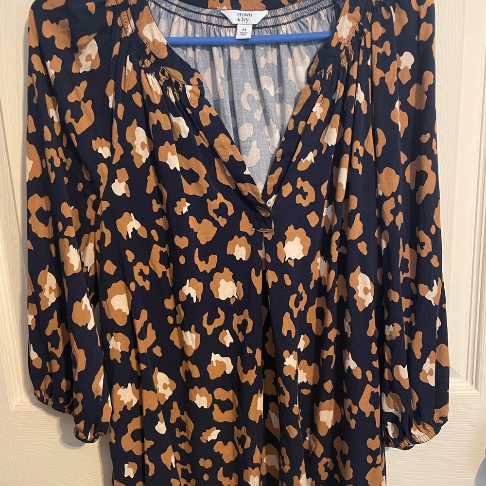 Crown & Ivy Black and Orange 3/4 Sleeve Blouse